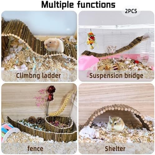 2-Pack Rat Bendy Long Suspension Bridges 19.7 x 2.7 Inch Hamster Climbing Ladder Flexible Wooden Bridge for Dwarf Hamster Sugar Glider Rodents Mouse - Image 6