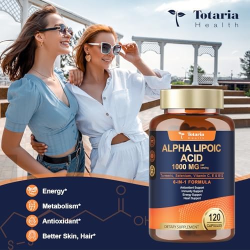 Close-up of the non-GMO and gluten-free seals on the Totaria Alpha Lipoic Acid bottle label