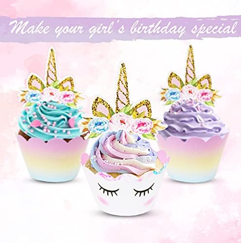 Close up of reversible unicorn cupcake wrappers with rainbow design