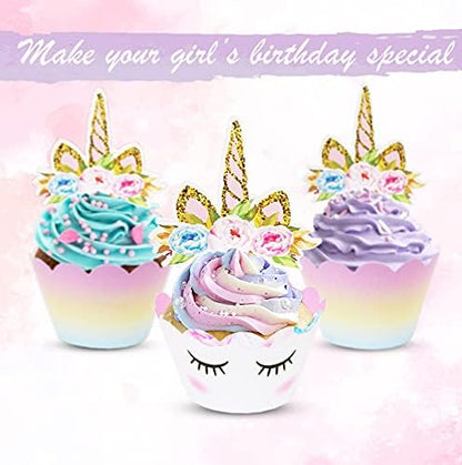 Close up of reversible unicorn cupcake wrappers with rainbow design