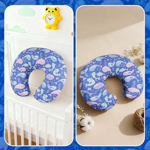 Gender neutral blue whale baby nursing pillow cover
