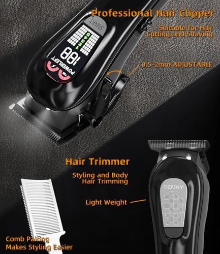 Close up of the TCMKY barber clippers highlighting the illuminated auxiliary LED light and the sharp T-shaped zero-gap blade.