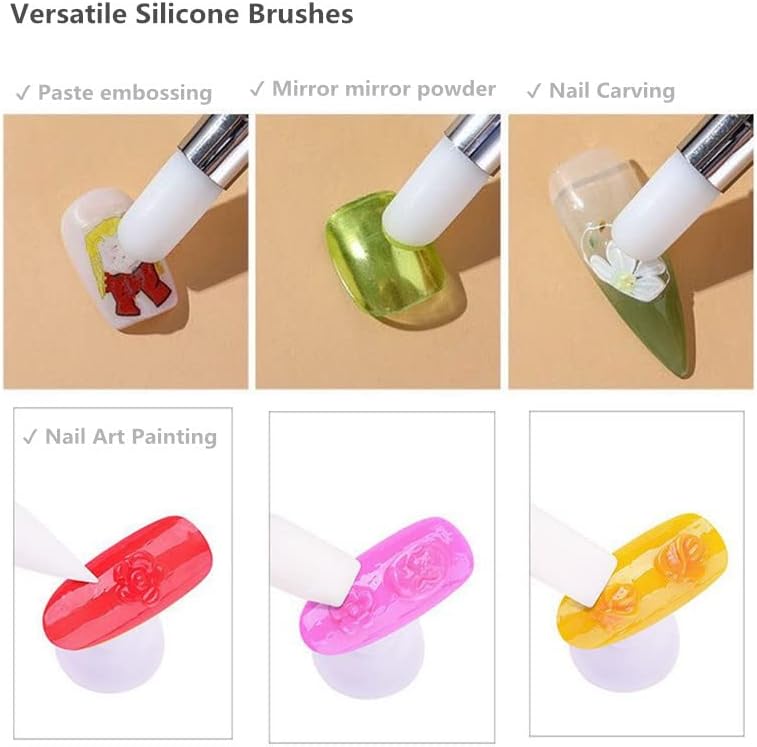Silicone nail polish brush modeling a three dimensional flower design layout