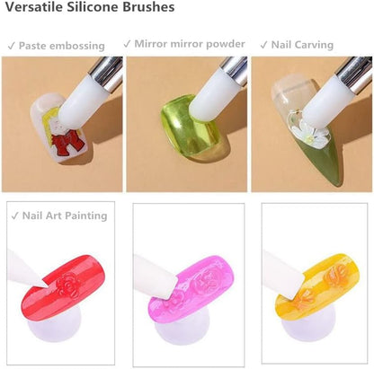 Silicone nail polish brush modeling a three dimensional flower design layout