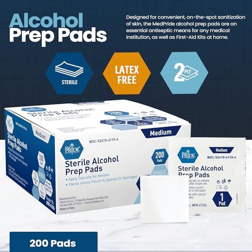 Individually wrapped 70 percent isopropyl alcohol wipes for skin preparation.