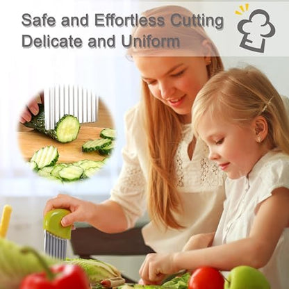 Ergonomic wavy knife cutting cucumber slices for healthy snack platters