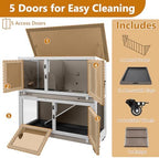 2 Story Rabbit Hutch Indoor & Outdoor, Wooden Rabbit Cage with 2 Leak-Proof Pull-Out Trays, 4 Wheels, Ramp, Chew-Anti Metal Strip for Rabbit, Guinea Pig, Hamster (36" L x 17.8" W x 36.7" H) - Image 7