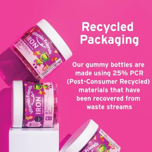Vitamin Friends eco friendly recycled packaging container of children iron supplements top angle view.