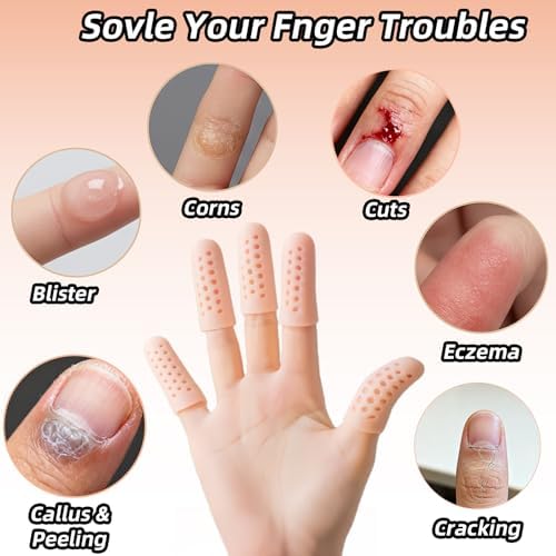 The complete twenty piece pack of GoldenLife gel finger sleeves displayed alongside small and large size options.
