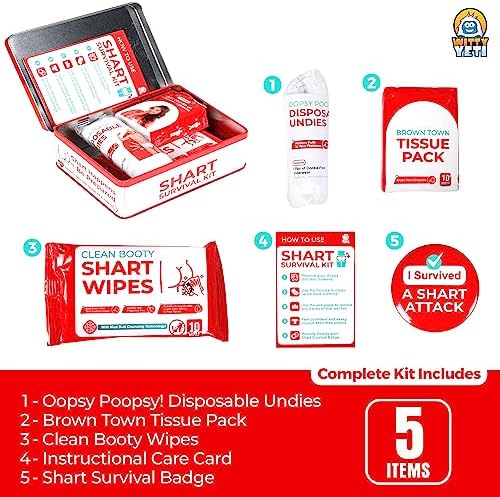 Witty Yeti Emergency Gag Gift contents including tissues and survivor badge