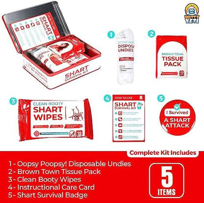Witty Yeti Emergency Gag Gift contents including tissues and survivor badge