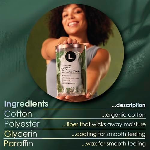L. organic cotton tampons showing the slip resistant grip on the plastic applicator.