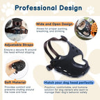 Side view of extra large short snout dog muzzle showing adjustable nylon neck straps and quick-release buckle