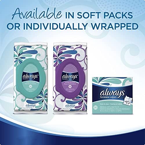 Side view of Always 32 piece feminine wipes for handbag storage