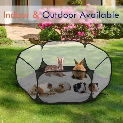 Pawaboo Small Animals Playpen, Waterproof Small Pet Cage Tent with Strong Steel Wire Frame, Portable Outdoor Yard Fence for Chick/Kitten/Puppy/Guinea Pig/Rabbits/Hamster/Chinchillas, Black - Image 6