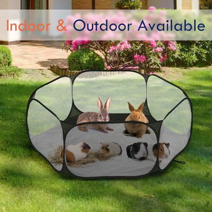 Pawaboo Small Animals Playpen, Waterproof Small Pet Cage Tent with Strong Steel Wire Frame, Portable Outdoor Yard Fence for Chick/Kitten/Puppy/Guinea Pig/Rabbits/Hamster/Chinchillas, Black - Image 6