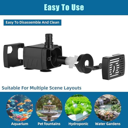 DaToo submersible pump application in a tabletop water fountain and pet fountain setup.