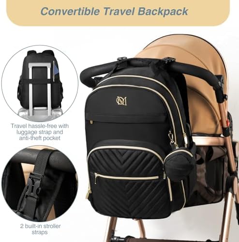 MOMUVO travel nappy bag open interior with multiple compartments