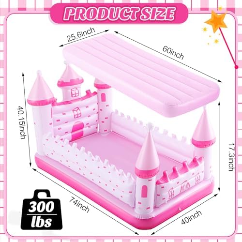 Relaxgiant toddler travel bed air mattress separated from the pink castle outer frame layer.