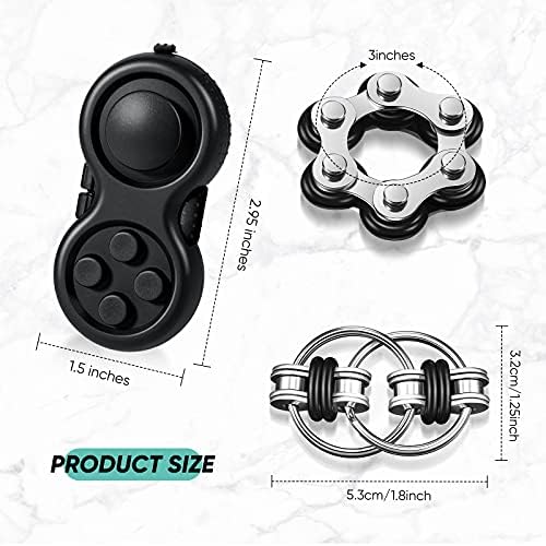 Handheld mini fidget controller pad showing joystick and silicone rubber buttons for anxiety relief