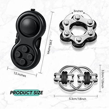 Handheld mini fidget controller pad showing joystick and silicone rubber buttons for anxiety relief