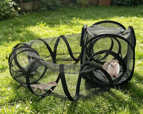 Small Animal Playpen with Surround Tunnel, Portable Foldable Outdoor Guinea Pigs Playpen with Carrying Handle, Breathable Mesh Playpen for Kitten, Hedgehog, Snake, Rabbit, Lizard, Small Pets - Image 3