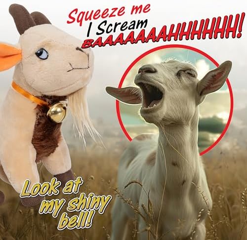 A side view of the authentic Twiddler Toys Screaming Goat novelty gift item sitting upright on an office table.