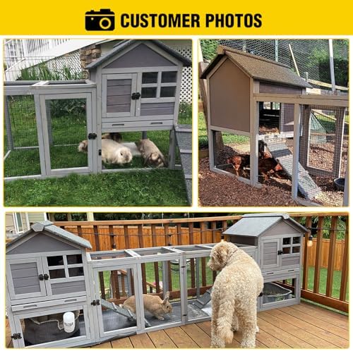 Aivituvin Rabbit Hutch Indoor Bunny Cage Outdoor with Run Chicken Coop Guinea Pig House with Waterproof Asphalt Roof,No Leakage Pull Out Tray (103.2" L x 25.2" W x 36.2" H, Grey-2 Sets) - Image 6