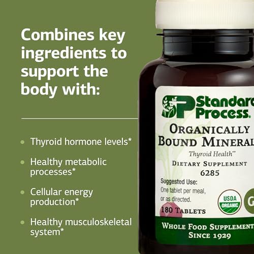 Standard Process Organically Bound Minerals 180 tablets dietary supplement bottle side angle view