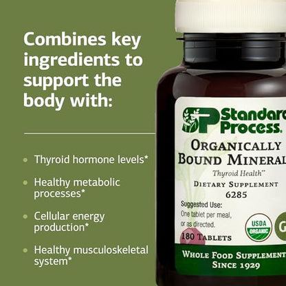 Standard Process Organically Bound Minerals 180 tablets dietary supplement bottle side angle view