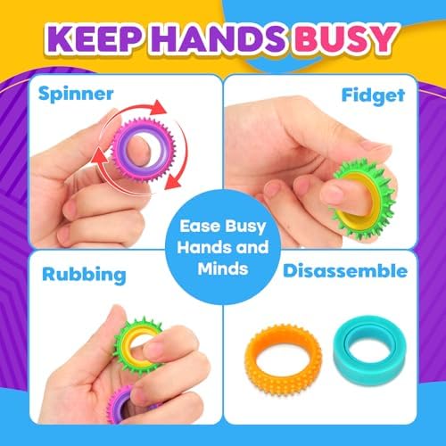 Close up of textured silicone fidget spinner rings