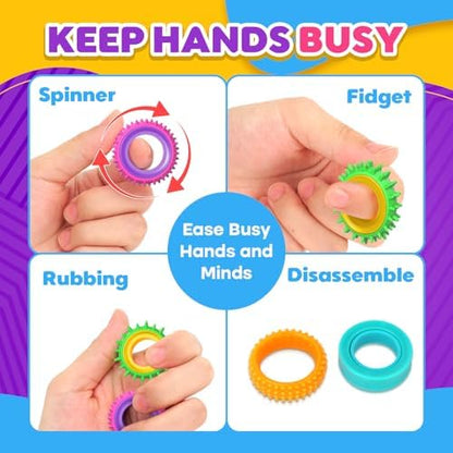 Close up of textured silicone fidget spinner rings