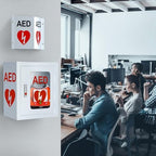 Durable high-impact plastic AED emergency signage for commercial building compliance.