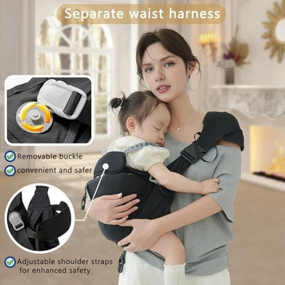 Funito newborn to toddler wrap carrier highlighting the secure non-slip hip seat cushion.