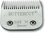Geib Buttercut Size 7F detachable dog grooming blade showcasing the German steel construction and A5 mounting bracket.