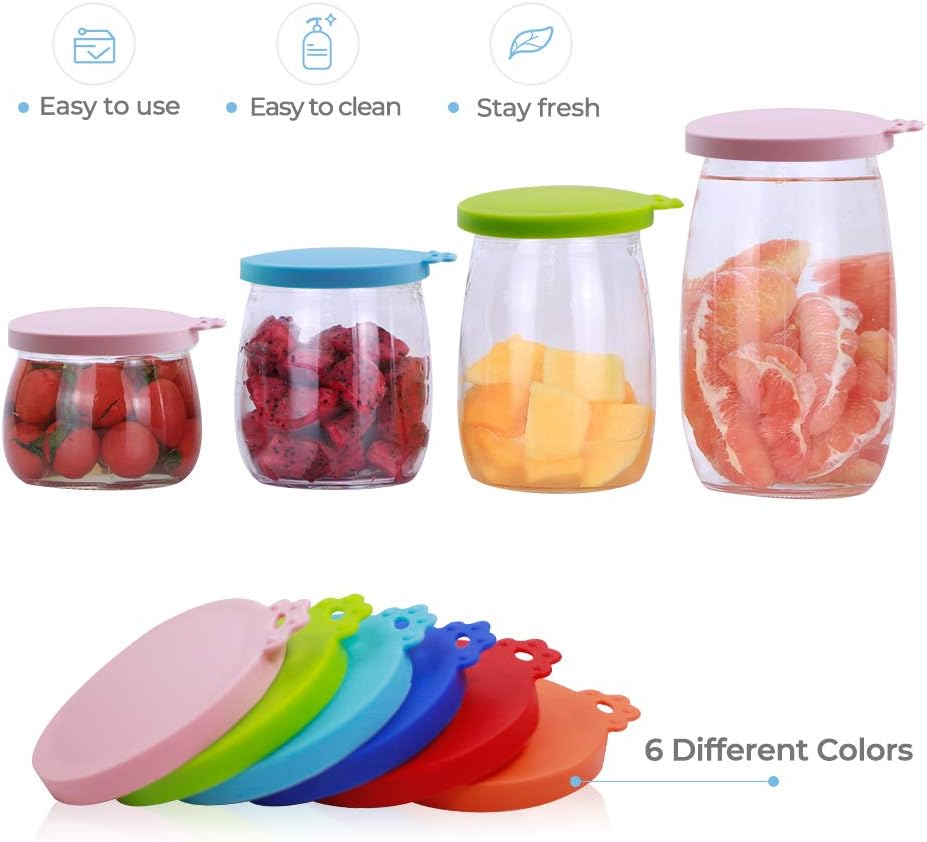 Six colored Yobbai pet food can covers on different sized cans