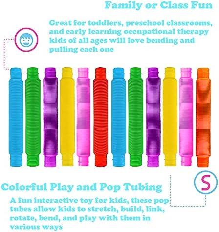 Toddler hands pulling and stretching a bright blue plastic fidget tube to demonstrate flexibility