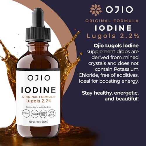 Ojio Lugols oral iodine supplement amber glass bottle showcasing light protection features