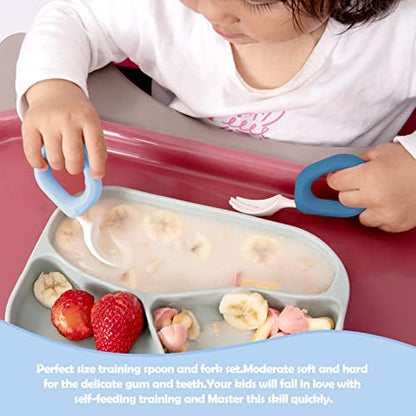 Close up of food grade silicone baby fork and spoon