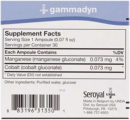 Close up of Unda Gammadyn Mn-Co liquid ampoules packaging