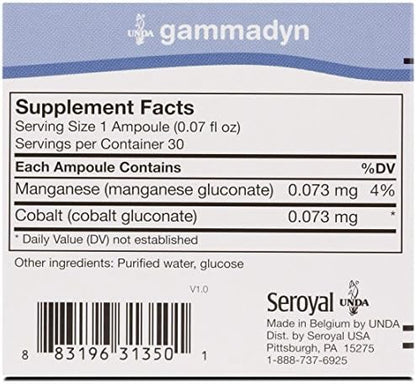 Close up of Unda Gammadyn Mn-Co liquid ampoules packaging