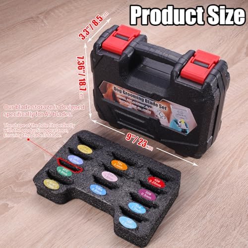 DODAER clipper blade storage case close up highlighting the color coded length indicators for quick size identification.