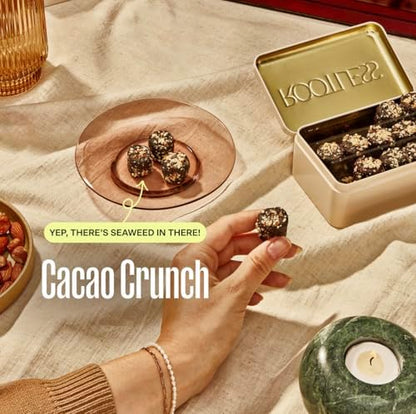 Seven count pouch of Rootless Cacao Crunch Daily Bites