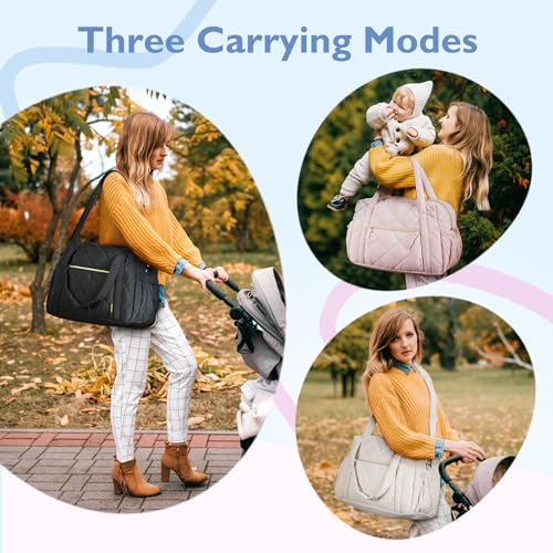 Side profile of Mommore quilted mommy bag with shoulder strap