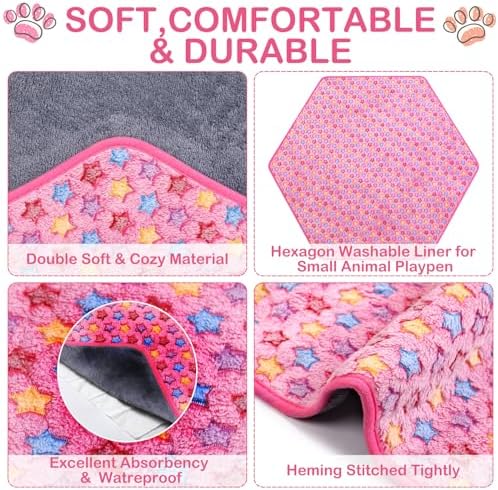 Preboun 4 Pcs 47 in Guinea Pig Playpen Pad Waterproof Hexagon Mat Reusable Dog Playpen Liner for Small Animal Rabbit Cage Tent Pee Pad Washable Yard Fence(Vivid Star) - Image 4