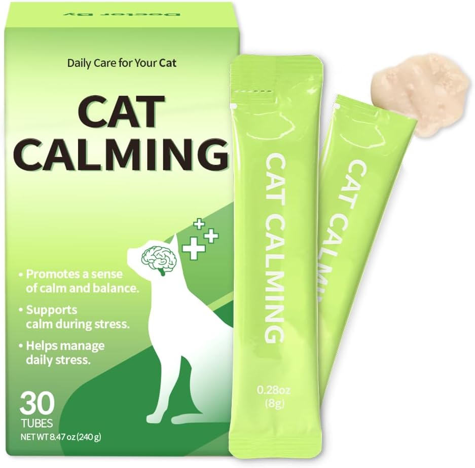 Doctor By Cat Calming Stress and Anxiety Relief Supplement packaging front view showing 30 chicken flavored tubes