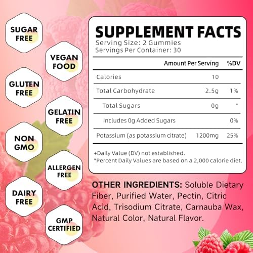 GrnLife sugar free potassium citrate raspberry flavored gummies supplement details
