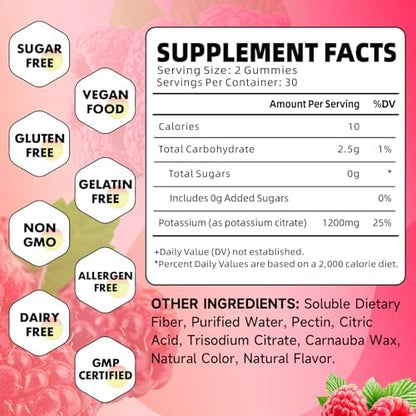 GrnLife sugar free potassium citrate raspberry flavored gummies supplement details
