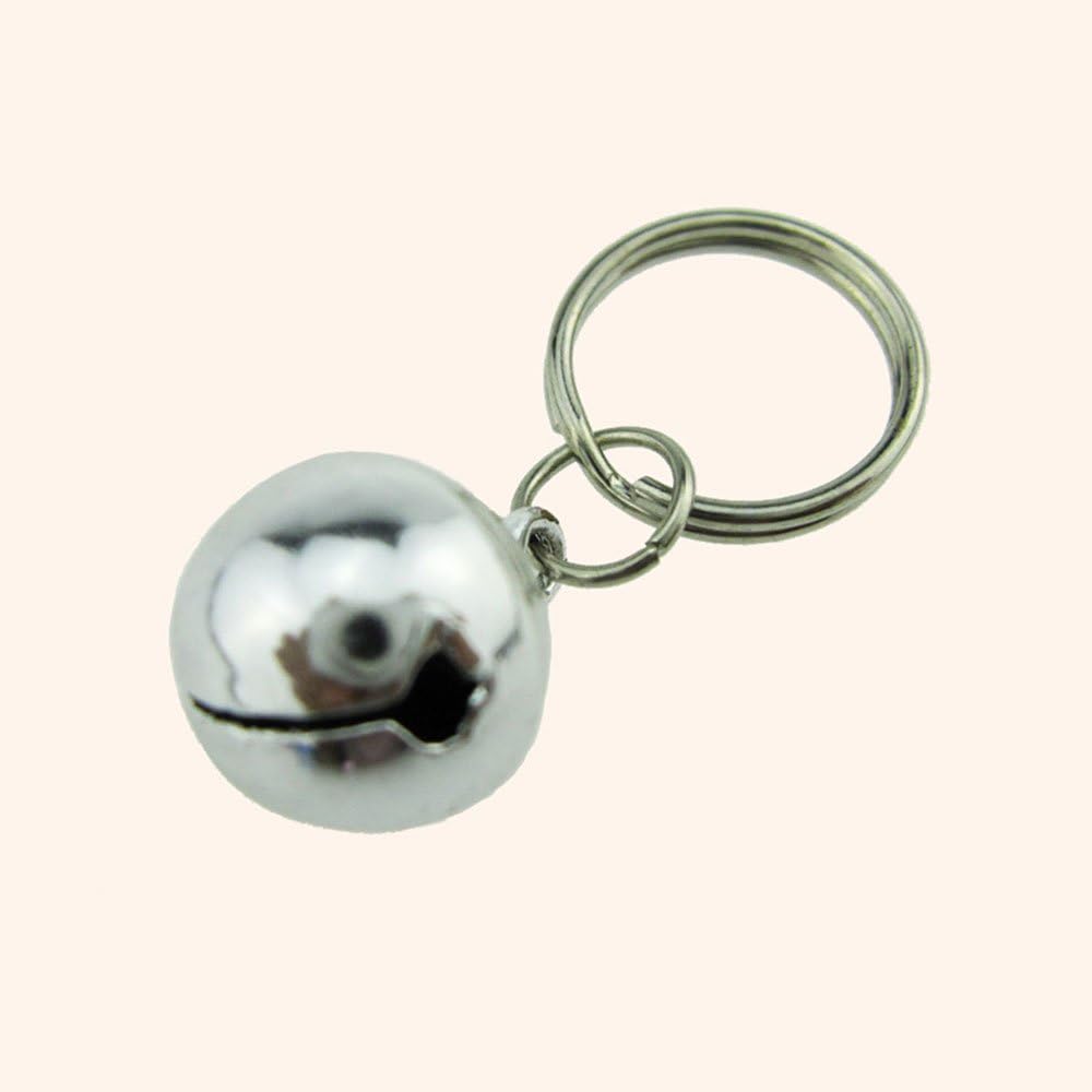 Durable plated metal loose bead charms with attached keyrings for pet tracking convenience.