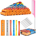 ProSuites hair perm rods set front view showing ninety multicolor plastic cold wave rollers organized with styling accessories.